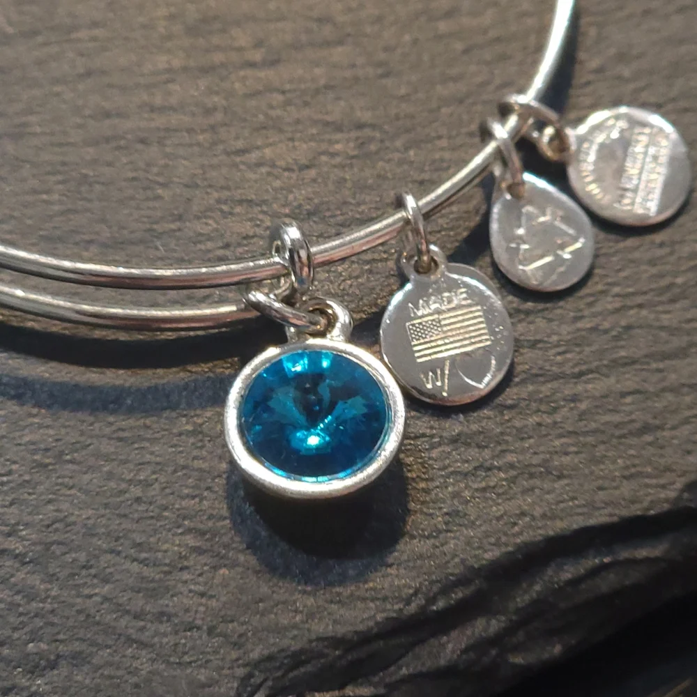 Alex and Ani December Birthstone Swarovski Blue Zircon Bracelet Bangle Charm - Picture 4 of 7